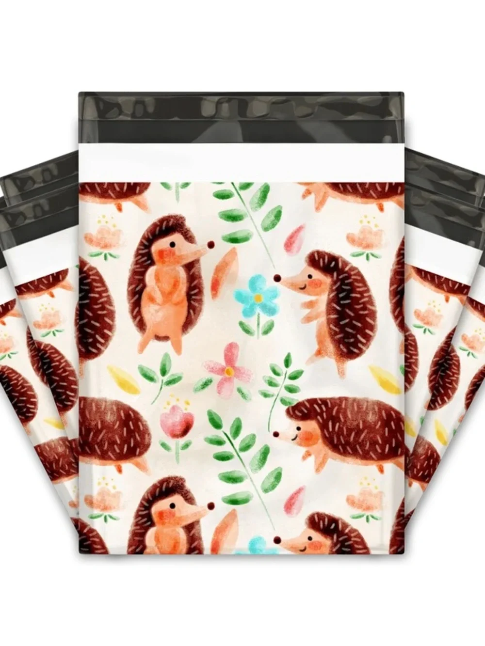 50 Cute Hedgehog Printed Mailer Bag - Cream 10x13